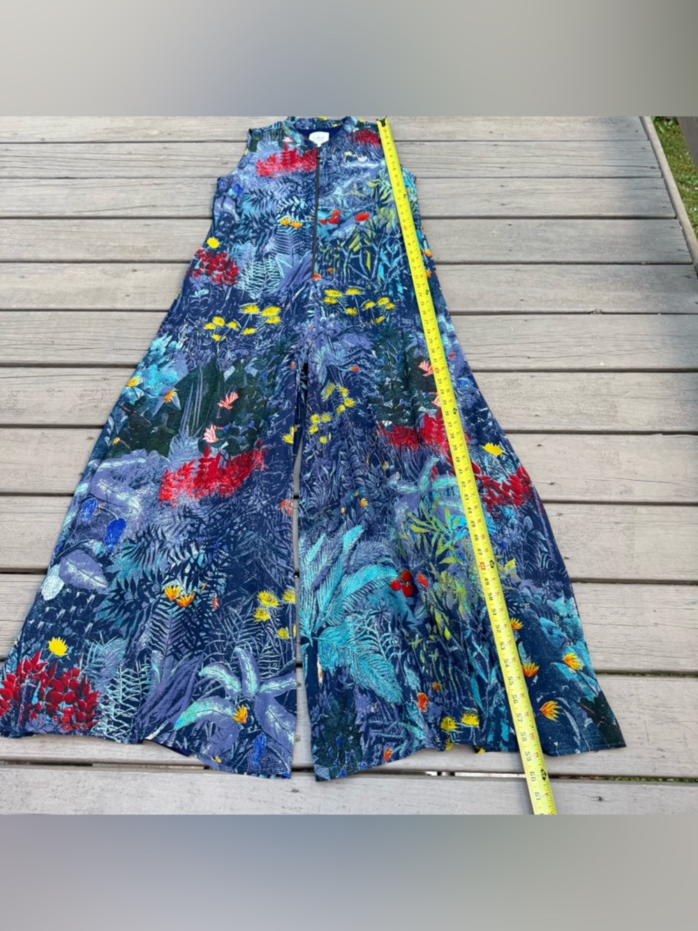 Label by Ritu Kumar Blue Floral Zip Up Flared Jumpsuit size M - Picture 15 of 16